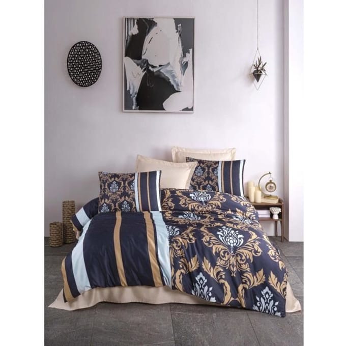 Parure de lit - 1 housse de couette 220 x 240 cm + 2 taies d'oreiller 60 x 60 cm - 100 % polyester microsatin - Bleu