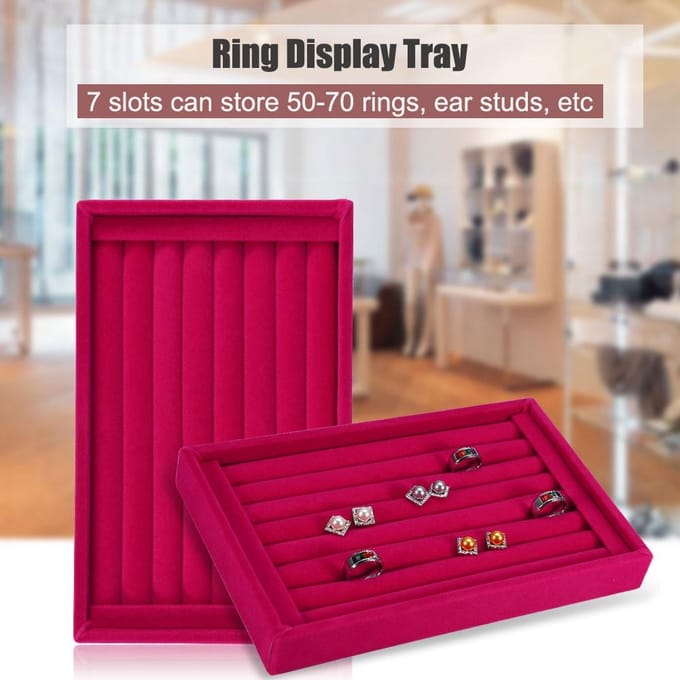 Ring Display Tray Sleuf Mode Sieraden Organizer Houder Koffer Doos Vitrine Roze