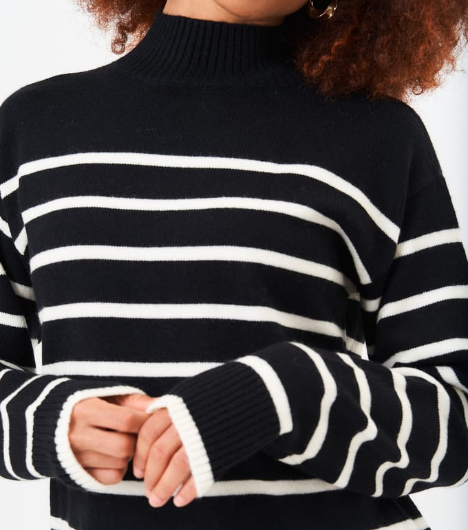 Oversized tuniekjurk met hoge hals en strepen