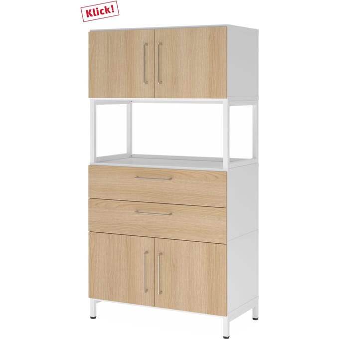 FlexWall | 4 OH | 2 x deuren + lade + frame | met sokkel - Wit/Eiken