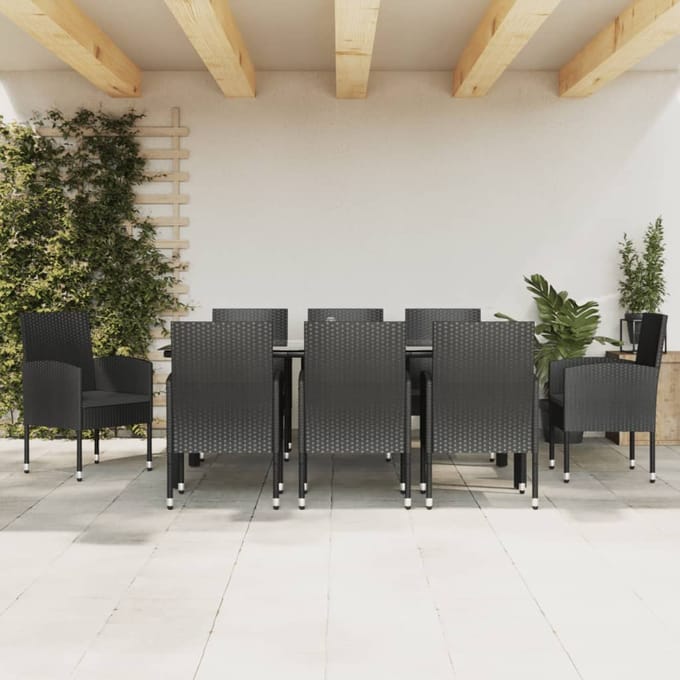 vidaXL - 9-delige - Tuinset - poly - rattan - en - staal - zwart