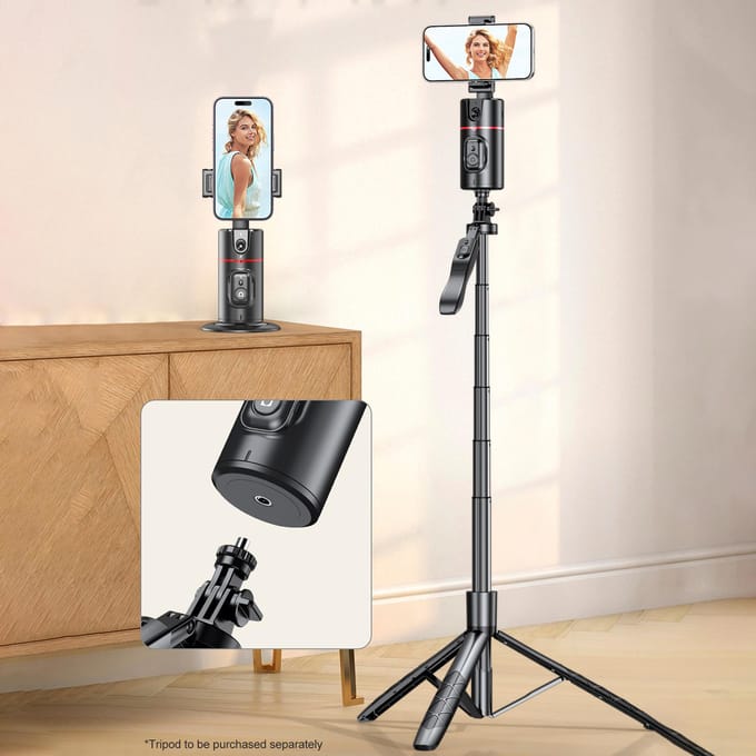 Trépied de suivi automatique du visage, support de téléphone de bureau, support à cardan pour Selfie, rotatif à 360 degrés noir