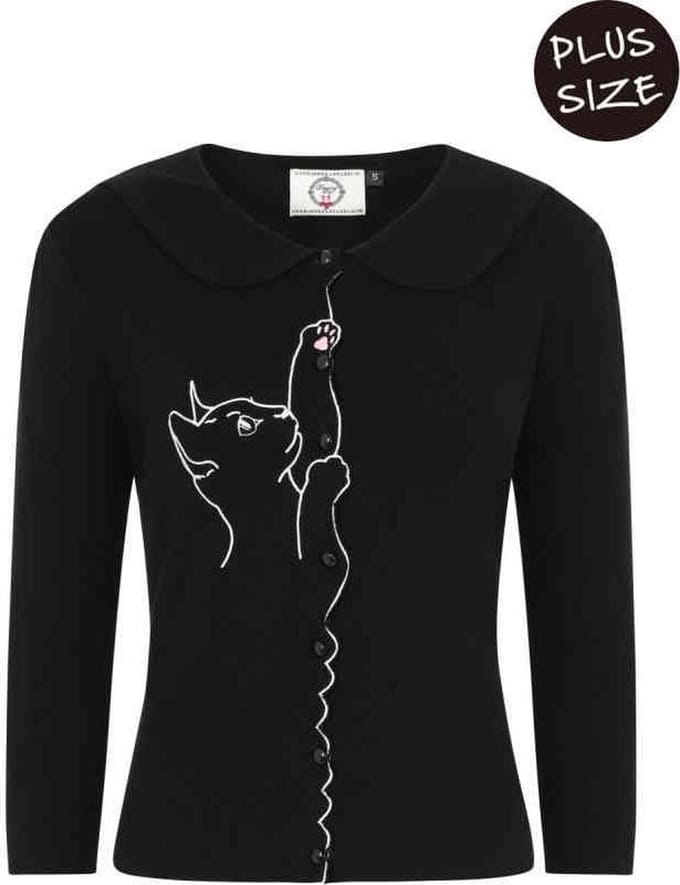 Dancing Days - CAT SCALLOP COLLAR Cardigan - 2XL - Zwart