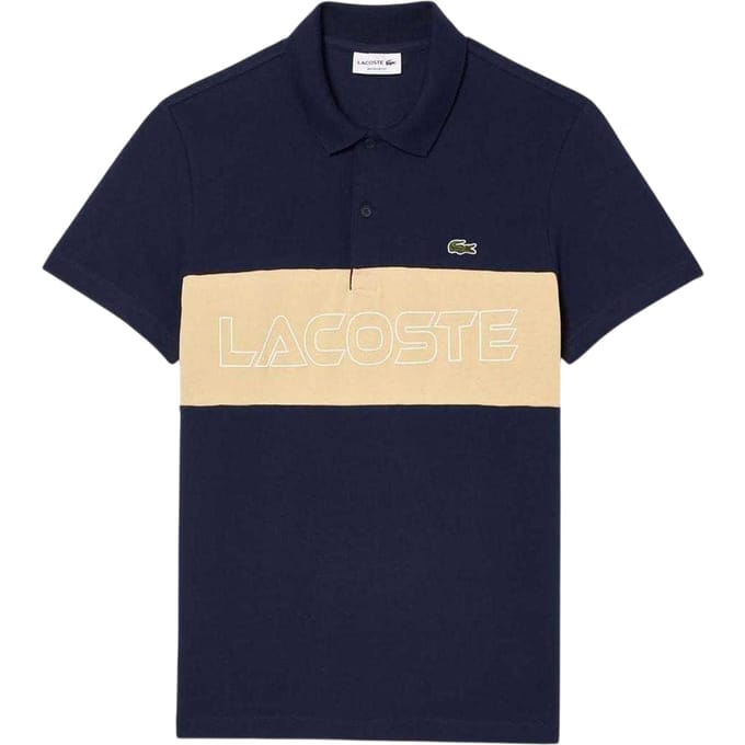 Lacoste Heren Colour Block Pique Stretch Poloshirt (Marine/Beige)