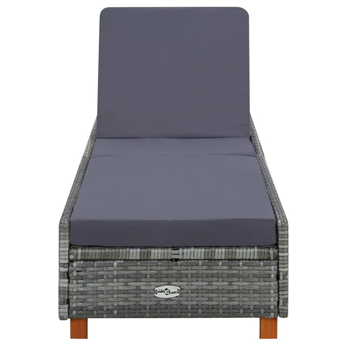 vidaXL Ligbed met kussen poly rattan grijs