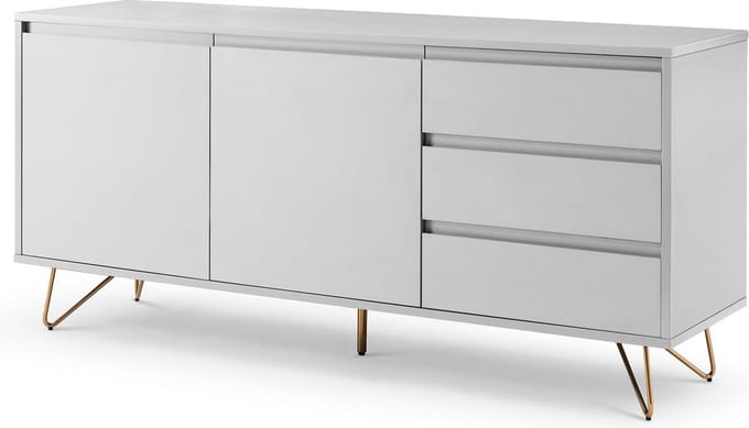 Dressoir Lucy Wit - MDF - Breedte 150 cm - Hoogte 70 cm - Diepte 40 cm - Met lades - Met planken - Met openslaande deuren