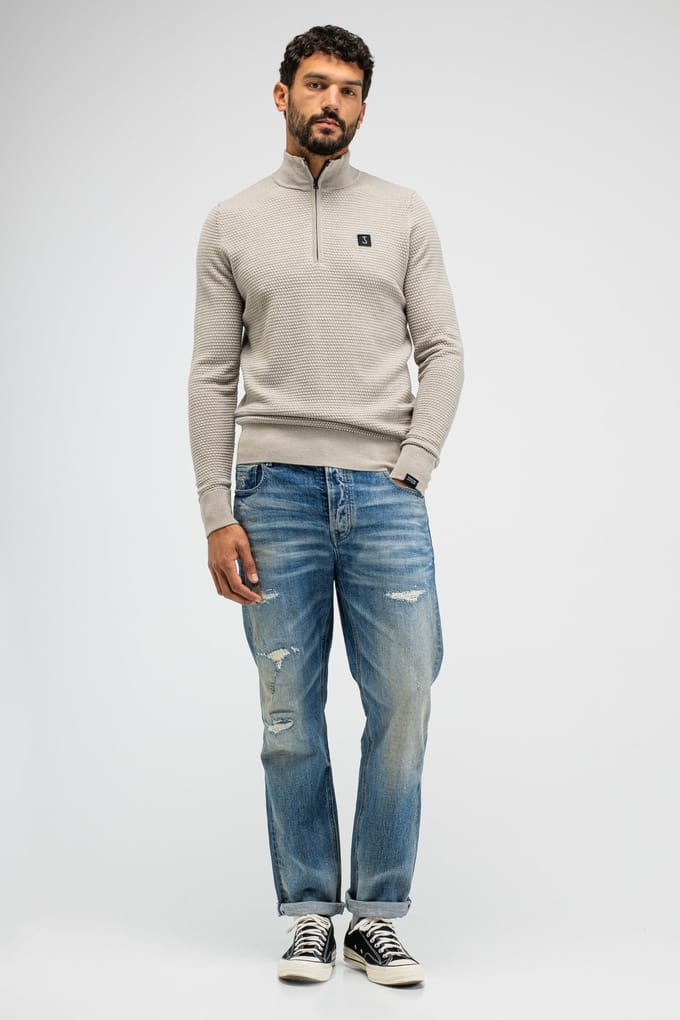 Butcher of Blue Structure Halfzip Lt. Sand Maat: M | Sweaters Outlet | Heren | Beige
