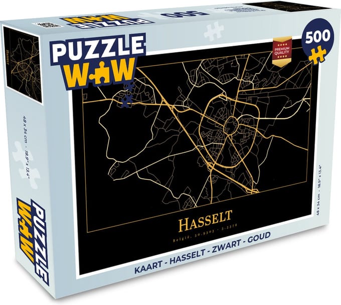 Puzzel Kaart - Hasselt - Zwart - Goud - Legpuzzel - Puzzel 500 stukjes