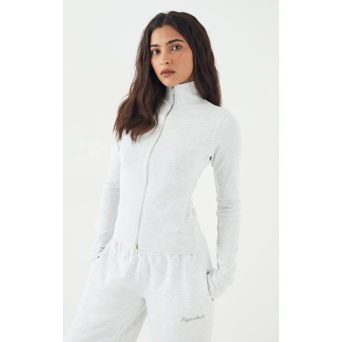 Dames DSGN Studio Doorlopende Rits Geribbelde Top | Ash Grey | Maat: XL