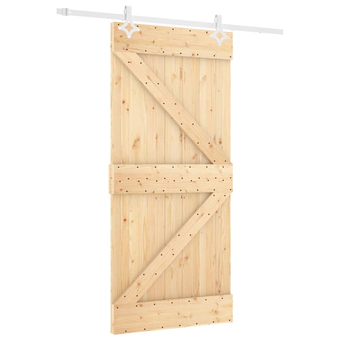 vidaXL - Schuifdeur - Natuurlijk - en - Wit - 90 - x - 210 - cm - Massief - grenenhout