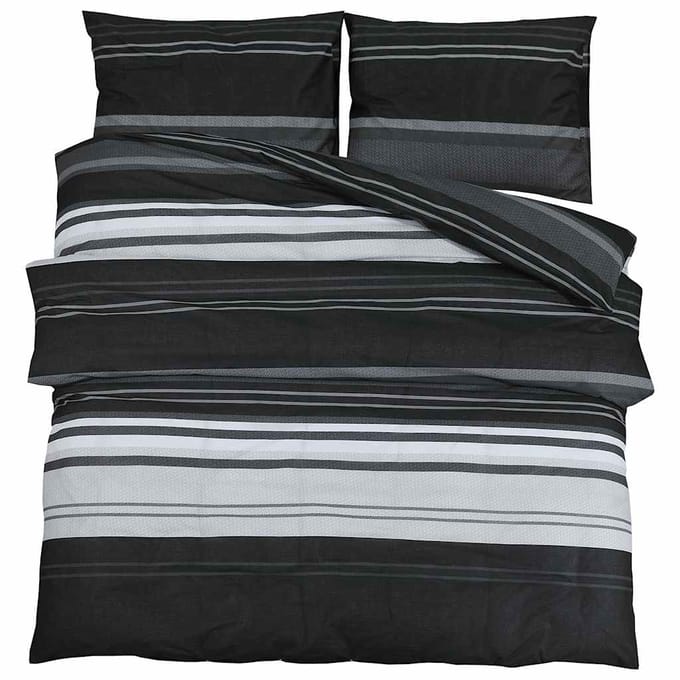 vidaXL - Dekbedovertrekset - 200x200 - cm - katoen - zwart - gestreept