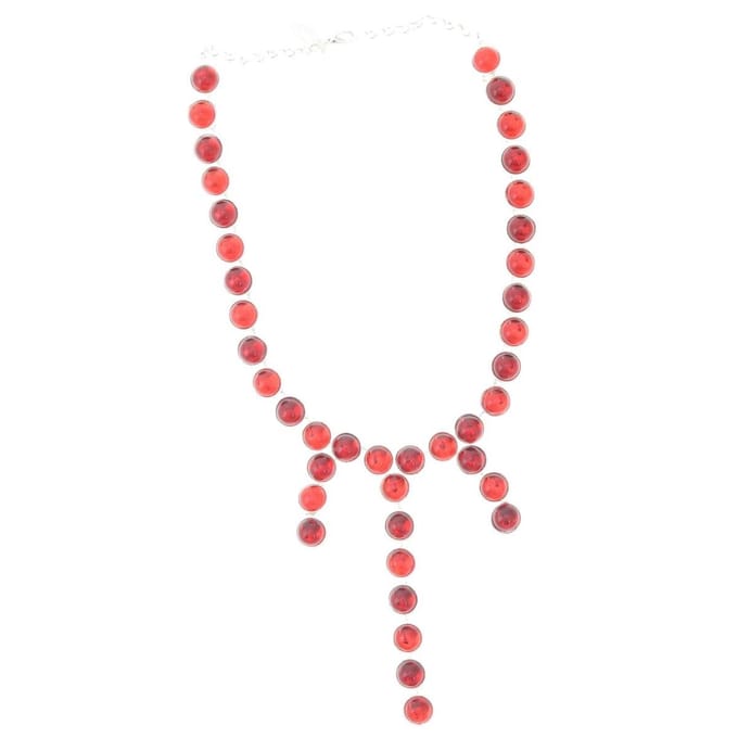 Behave Dames Ketting - Zilverkleur met Rode Stenen en Hangers - 46 cm