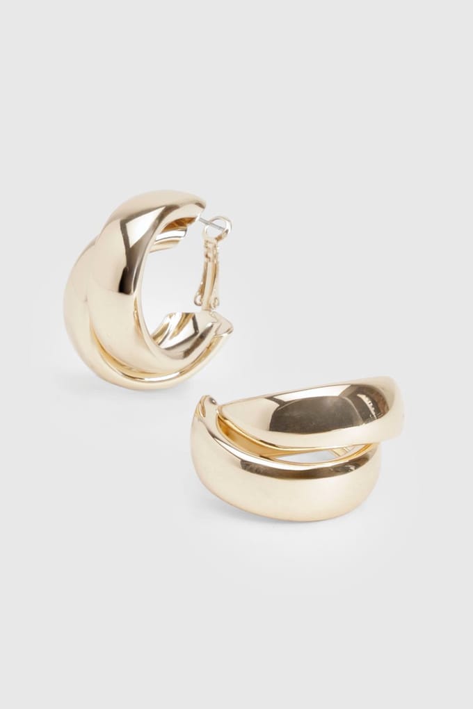 boohoo Dames Dubbel-gebogen Oorbellen | Goud