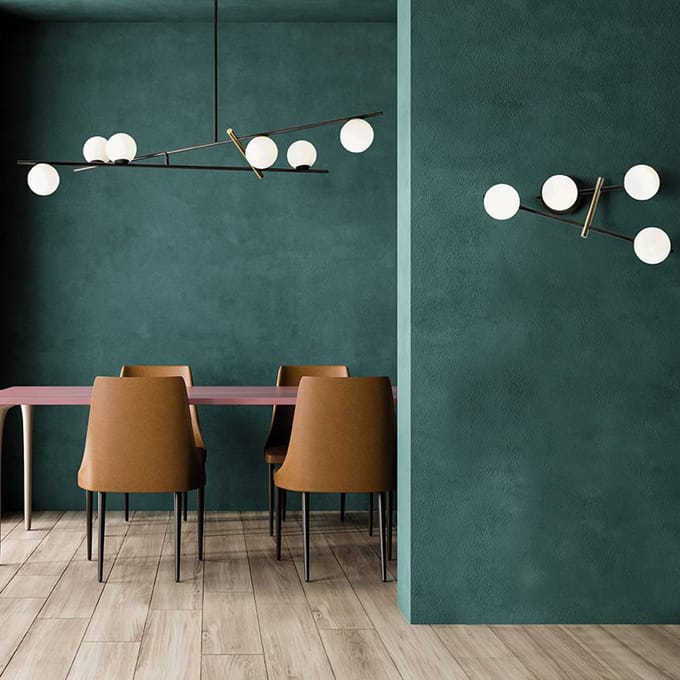 miloox by Sforzin Kika hanglamp, 6-lamps, zwart/wit, metaal, glas