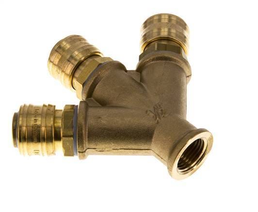 Messing DN 7.2 (Euro) Luchtkoppeling Snelkoppeling G 1/2 inch Binnendraad 3-weg - CLS7-F-B-3W-012