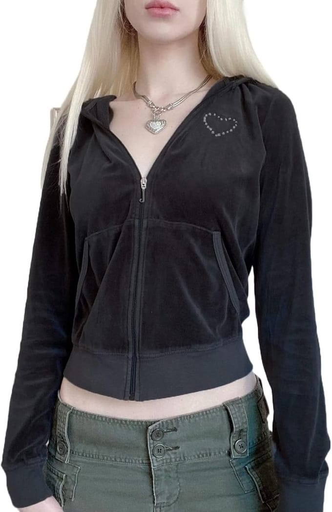 Dames Hoodie met Ritssluiting Vintage Fluweel Sweatshirt
