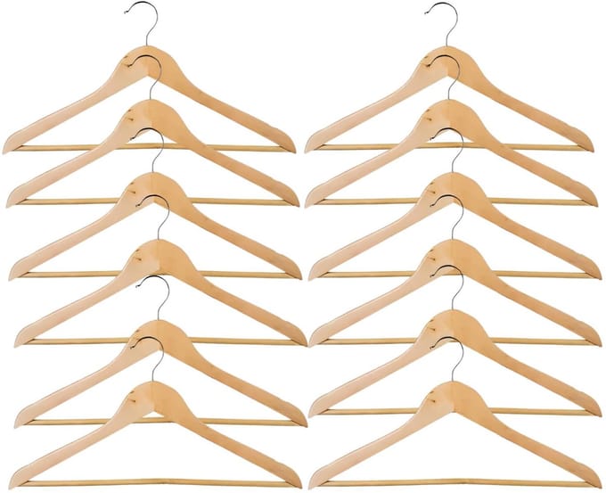 Storage Solutions Kledinghangers Milano - hout - set van 12x stuks - voor 2 kledingstukken