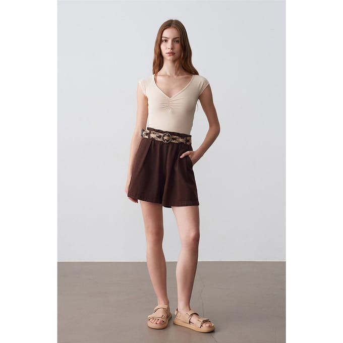 Hoge Taille Wijdvallende Poplin Shorts Met Tailleband