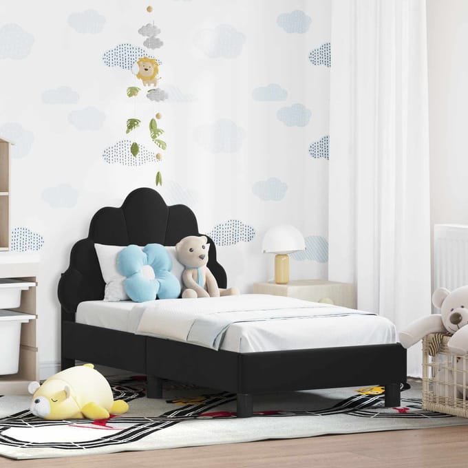 vidaXL - Peuterbedframe - met - hoofdboard - Zwart - 70 - x - 140 - cm - Fluweel
