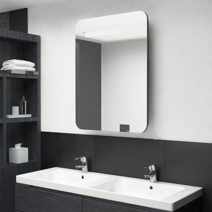 vidaXL - Badkamerkast - met - spiegel - en - LED - 60x11x80 - cm - grijs