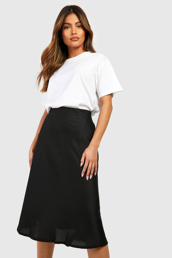 boohoo Dames Satijn Bias Midi Slip Rok | Zwart | Maat: 44