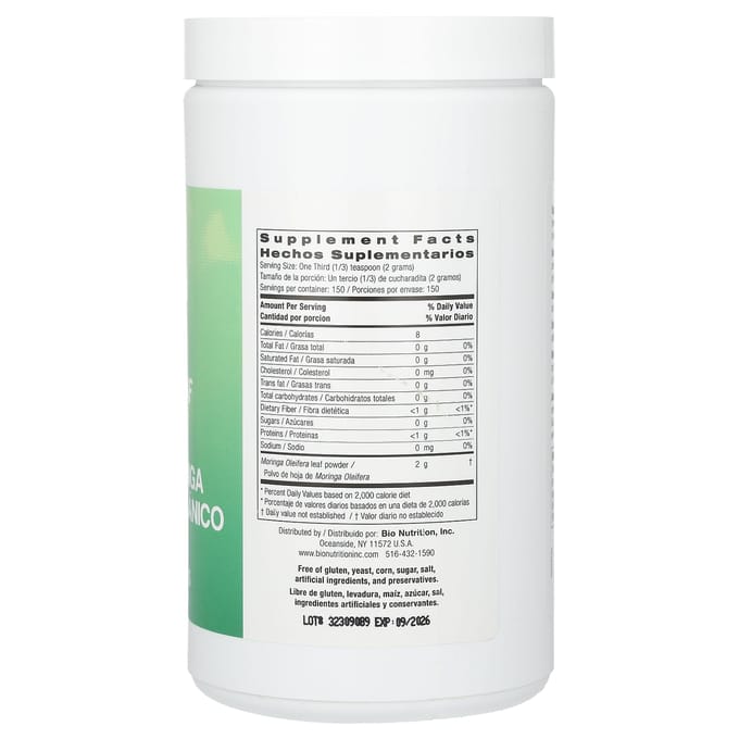 Bio Nutrition, Poudre de feuilles de moringa biologique, 300 g