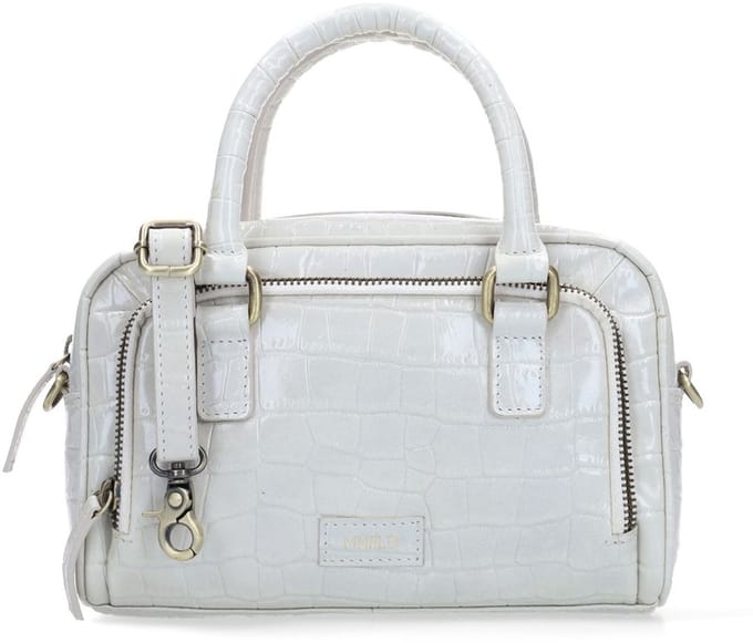 Manfield - Witte lakleren handtas met crocoprint