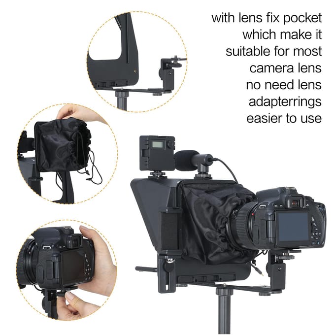 Andoer A10 Draagbare Smartphone DSLR Camera Teleprompter Prompter met Telefoonhouder Afstandsbediening zwart