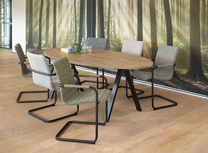 Vergadertafel Victory 220x110cm frame Wit (RAL9010) blad Noten Hickory