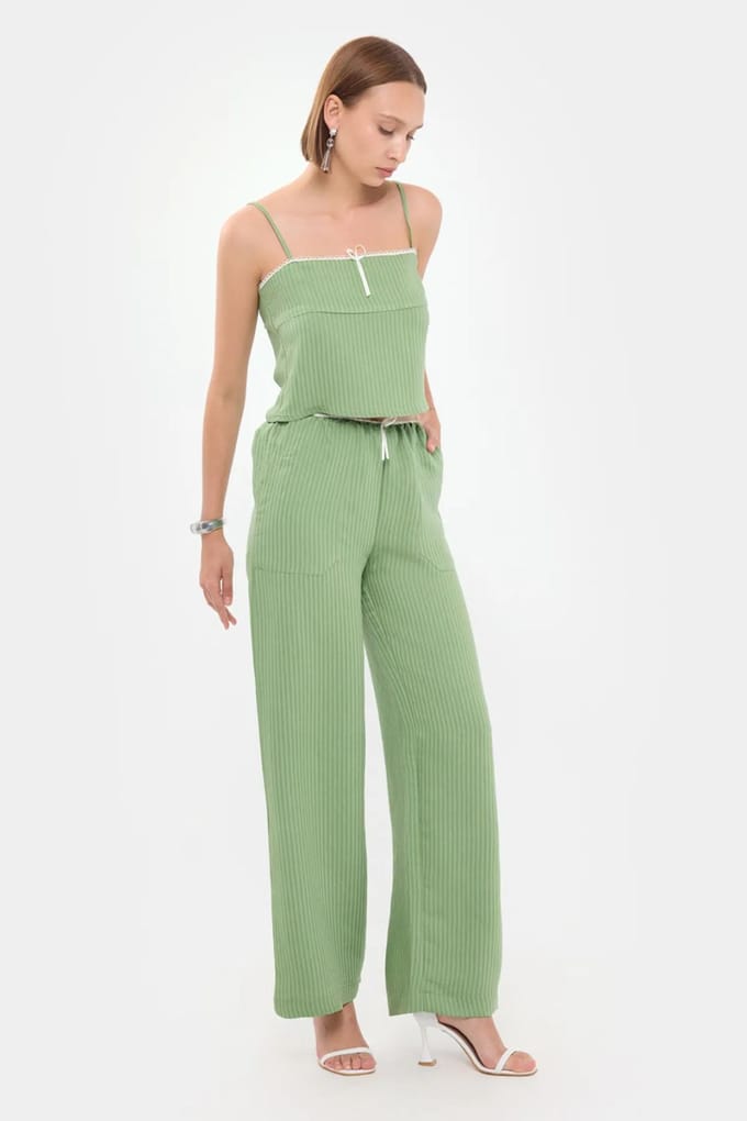 Gestreepte Vierkante Hals Bandtop Cropped