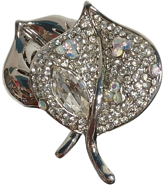 C & S Paris - Zilverkleurige Broche in Bladvorm met Stras