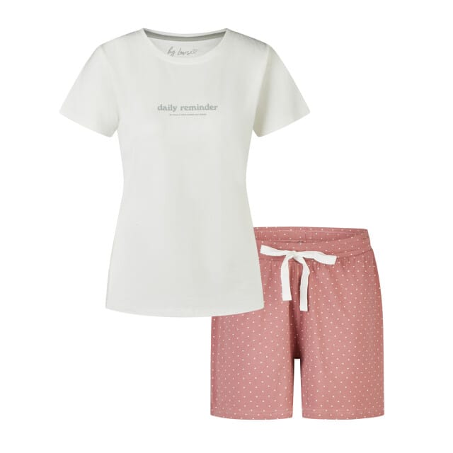 By Louise Dames Korte Pyjama Set Shortama Wit/Oudroze - Maat M