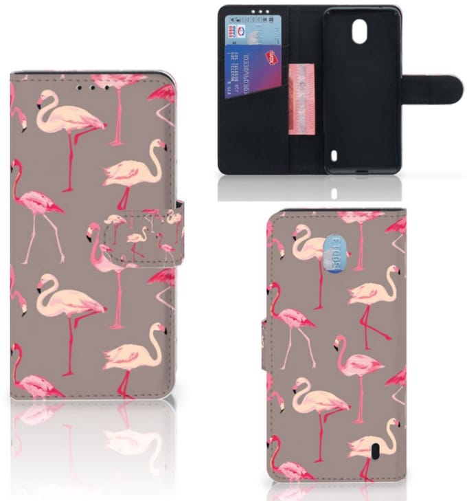 Nokia 1 Plus Telefoonhoesje met Pasjes Flamingo