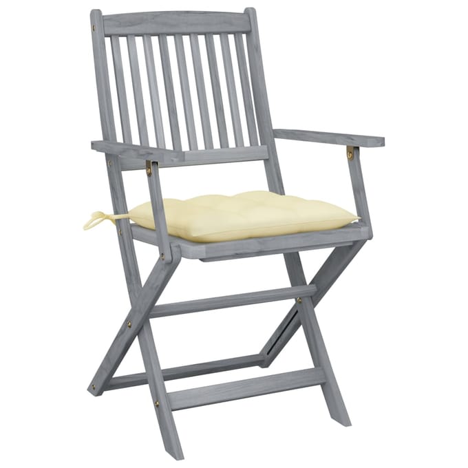 vidaXL - Set - van - 4 - klapstoelen - met - kussens, - gemaakt - van - massief - acaciahout.