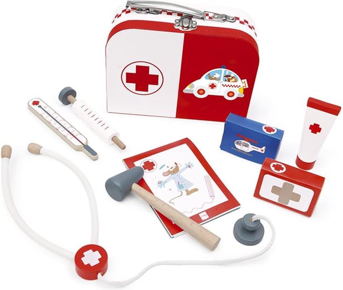 Scratch Dokterskoffer Set 9-delig Wit/rood 19 X 14 X 7 Cm