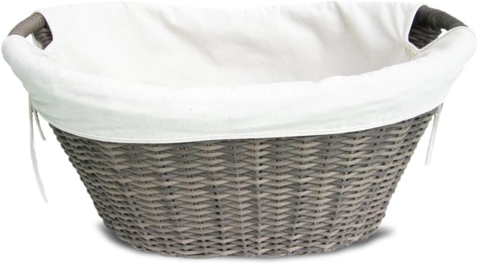 2681 Houten mand van polyethyleen met metalen frame, grijs, 63,5 x 44,5 x 30 cm