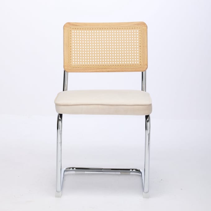 Beige fluweel rotan rubberhout tweepersoons eetkamerstoel 59x47x81cm