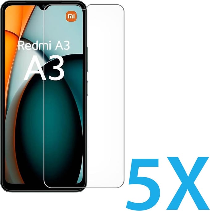 Glasplaatje Geschikt voor: Xiaomi Redmi A3 - 5x Screenprotector - screen protector - glas - bescherm - beschermglas