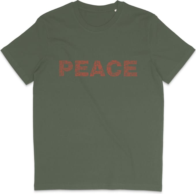 Heren en Dames T shirt - Peace, Vrede - Khaki Groen - M