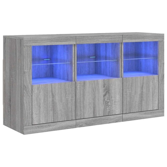 vidaXL - Dressoir - met - LED-verlichting - 123x37x67 - cm - grijs - sonoma - eiken