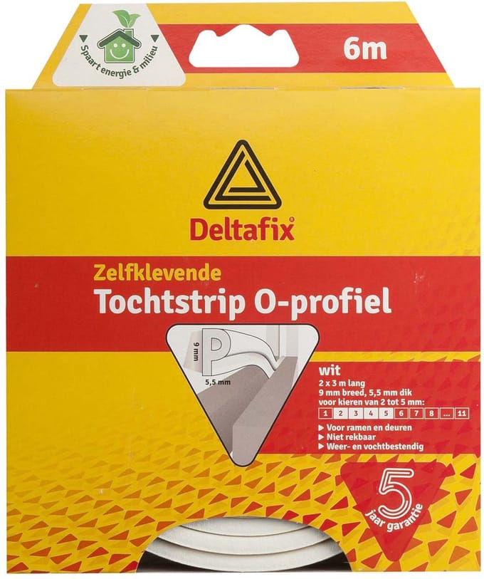 Deltafix Tochtstrip - tochtwering - wit - zelfklevend - O-profiel - 6 m x 9 mm x 6 mm