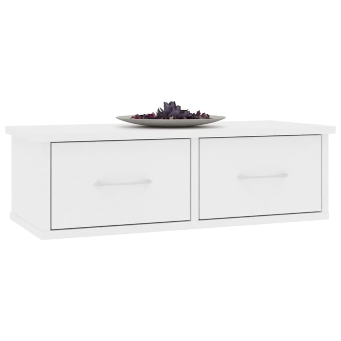 vidaXL - Wandschap - met - lades - 60x26x18,5 - cm - bewerkt - hout - wit