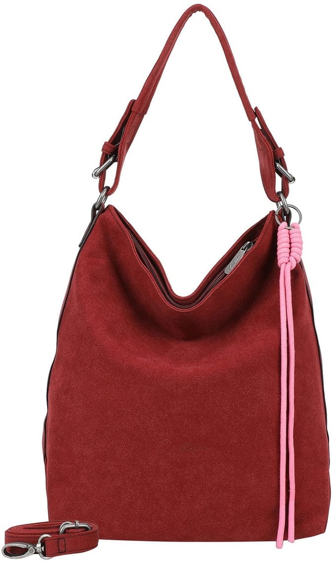 Fritzi aus Preußen schoudertas Bitzi01 Suede Jacky Hobo Bag Ruby Red wijnrood