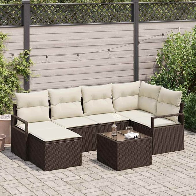vidaXL Bankstel 7 st Bruin poly rattan