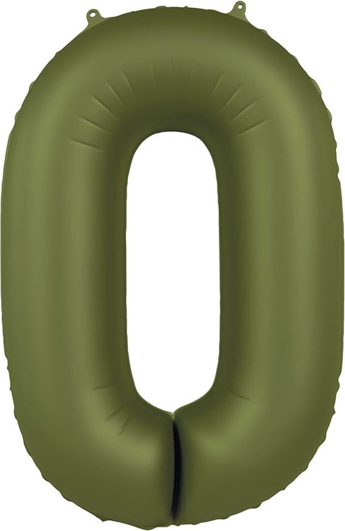 Folieballon Cijfer 0 - Olive Green - Ultra Matt - 86 cm