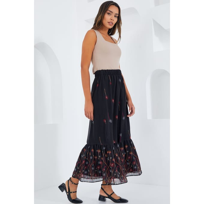 Geprinte Maxi Rok met Bloemenmotief