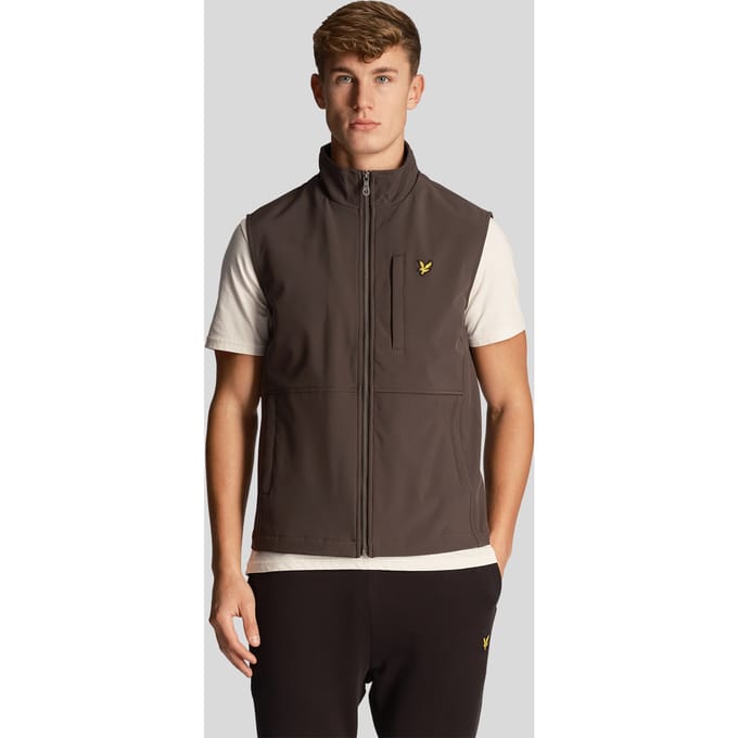 Softshell donkergrijs giletjack met logo van Lyle & Scott