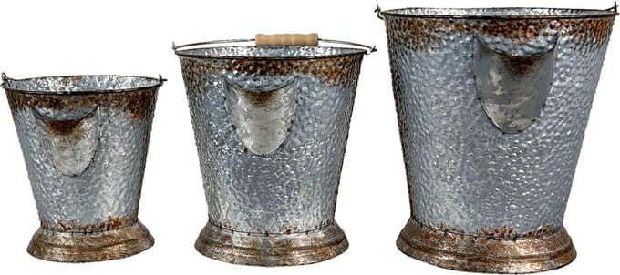 Clayre & Eef Decoratie Emmer Set van 3 Ø 26x28 cm Grijs Bruin IJzer