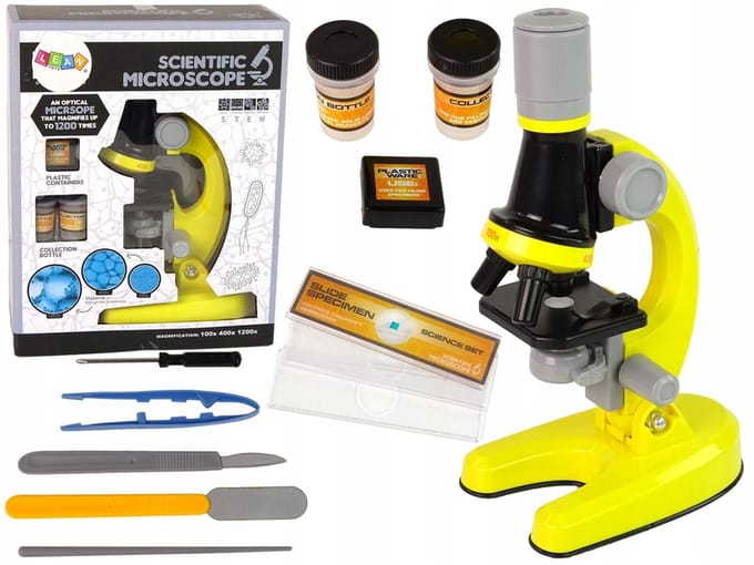 Educatieve Kindermikroscoop – Geel – 100x / 400x / 1200x – Set met Accessoires