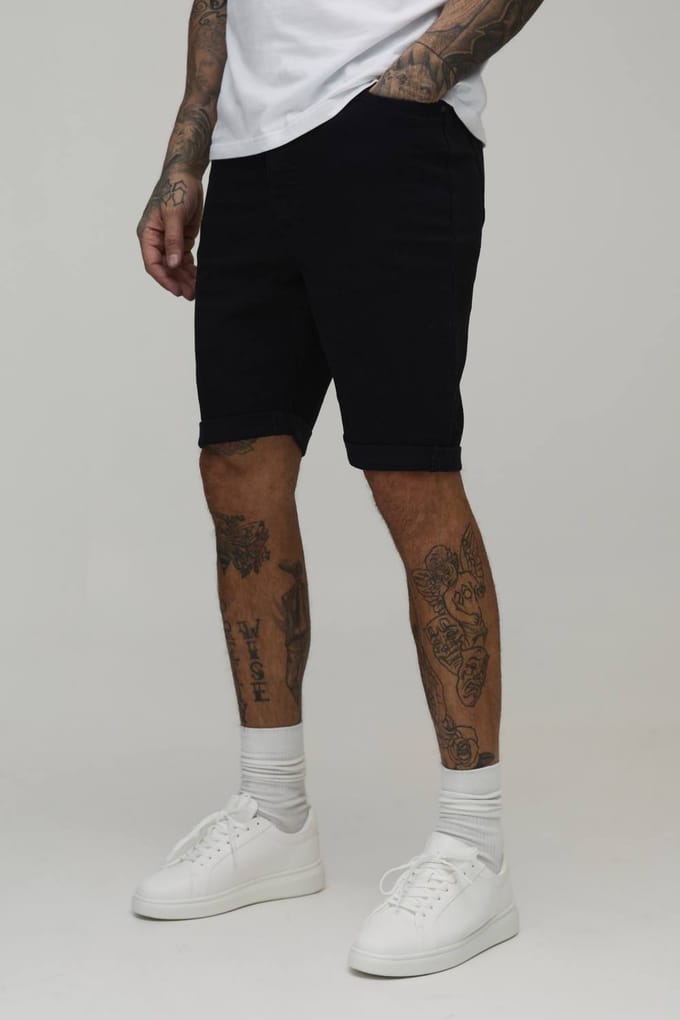 Tall Essential Skinny Stretch Fit Denim Shorts | Black | Size 48